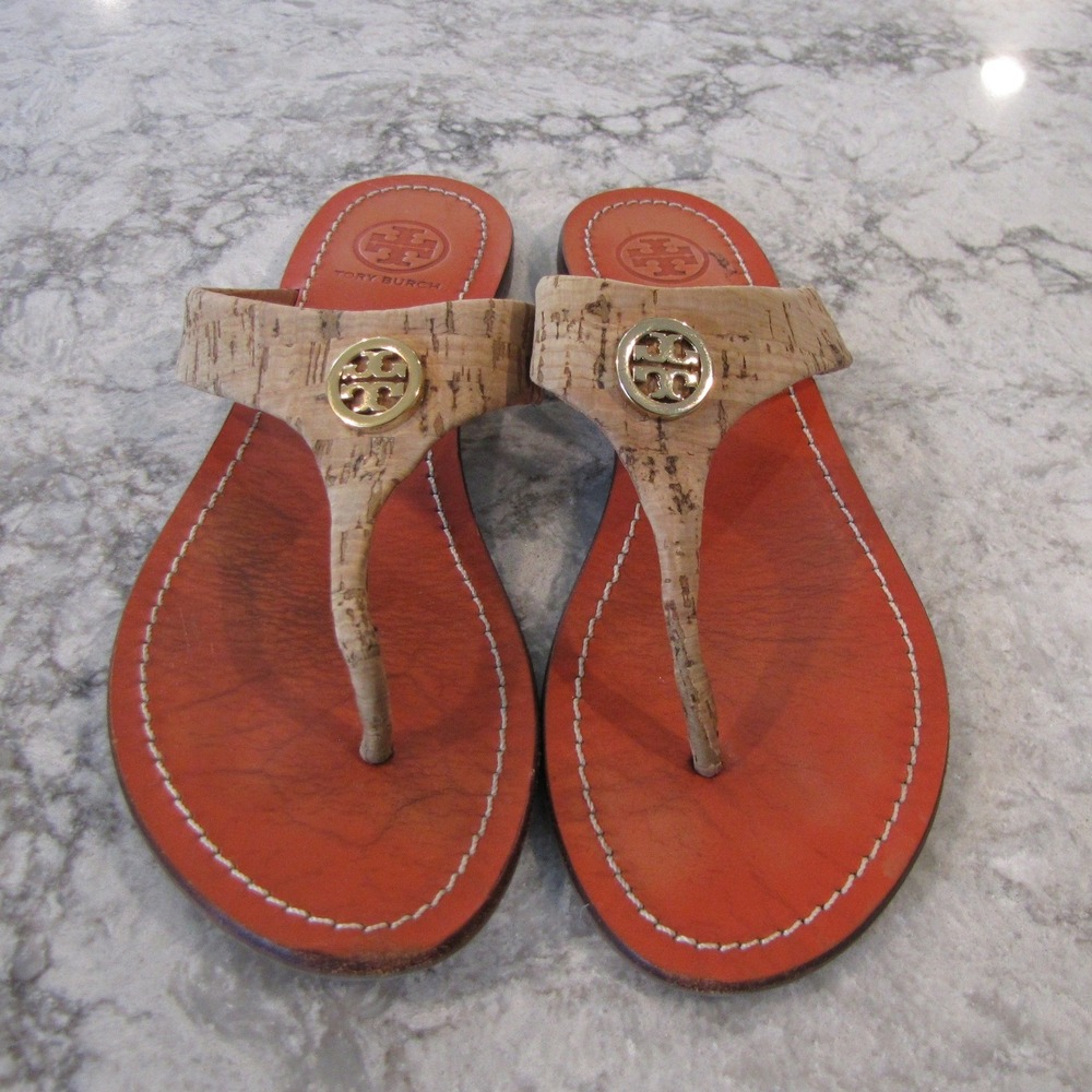 Tory Burch Thora Cork Leather Flip Flop Sandals Festival Coastal Grandmother 6